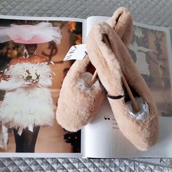 NWT Zara light brown taupe tan faux fur low heeled ballet flats, 8 - Picture 9 of 14